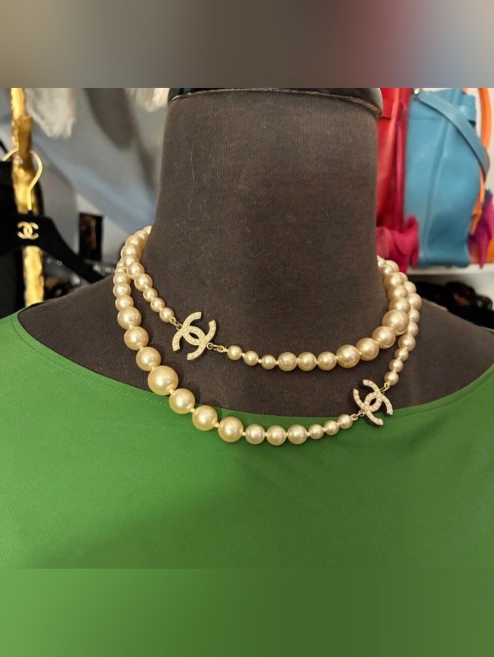 CHANEL Graduated Long CC Pearl Necklace - Classic Beaded Strand